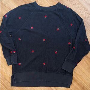 Victorias Secret Black Crew Sweater with Red Rose Accents on Size XS